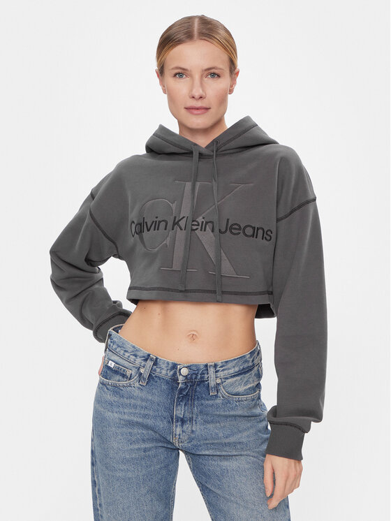 Calvin Klein Jeans Суитшърт Hero Monologo Short Hoodie J20J222540 Сив Regular Fit цвят на ниска цена