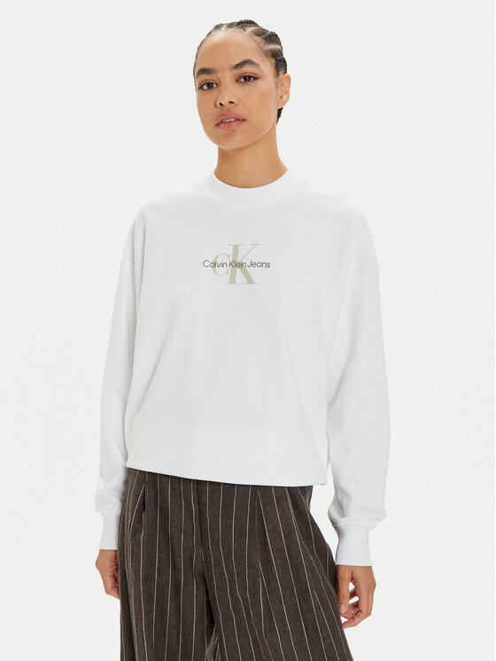 Calvin Klein Jeans Суитшърт Monologo J20J224177 Бял Regular Fit цвят на ниска цена