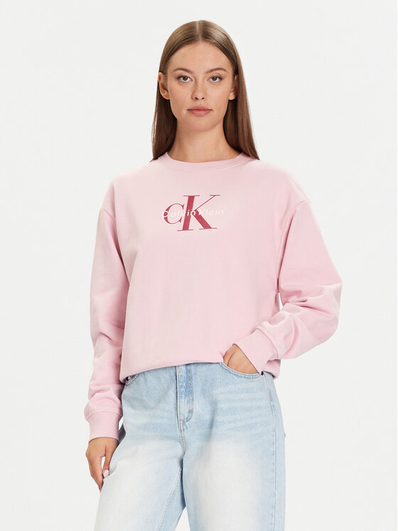 Calvin Klein Jeans Суитшърт Monologo LV047B234G Розов Relaxed Fit цвят на ниска цена