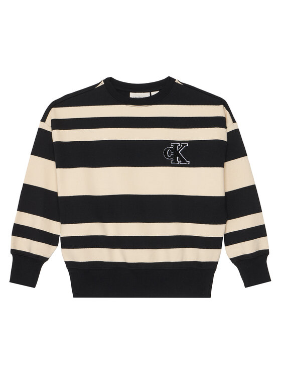 Calvin Klein Jeans Суитшърт Striped Modern IB0IB02558 Черен Regular Fit цвят на ниска цена