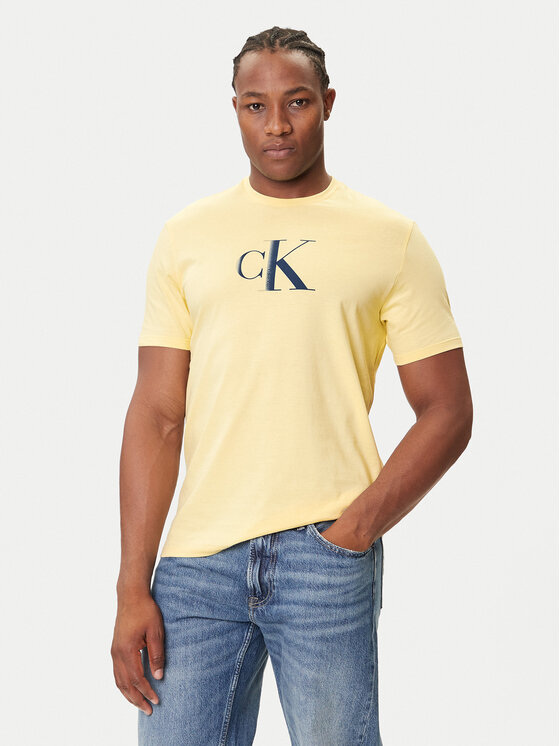 Calvin Klein Jeans Тишърт Center Monogram LV04RC857G Жълт Regular Fit цвят на ниска цена