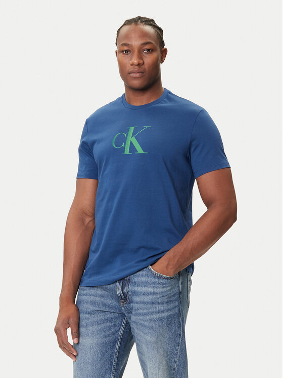 Calvin Klein Jeans Тишърт Center Monogram LV04RC857G Син Regular Fit цвят на ниска цена