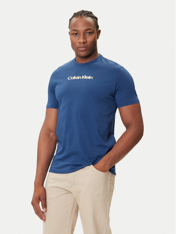 Calvin Klein Jeans Тишърт Glitched Logo LV04RC858G Син Regular Fit цвят на ниска цена