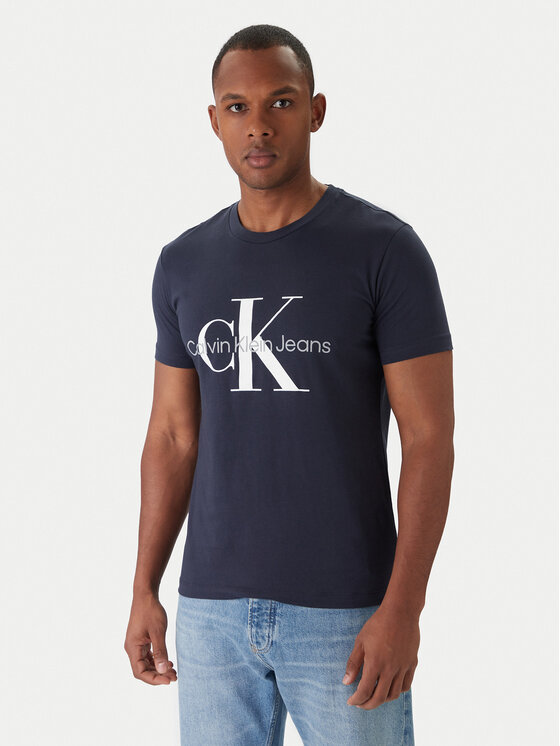 Calvin Klein Jeans Тишърт J30J320935 Тъмносин Slim Fit цвят на ниска цена