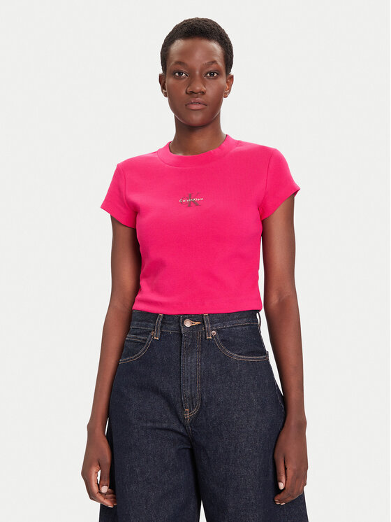 Calvin Klein Jeans Тишърт LV047AB802 Розов Regular Fit цвят на ниска цена