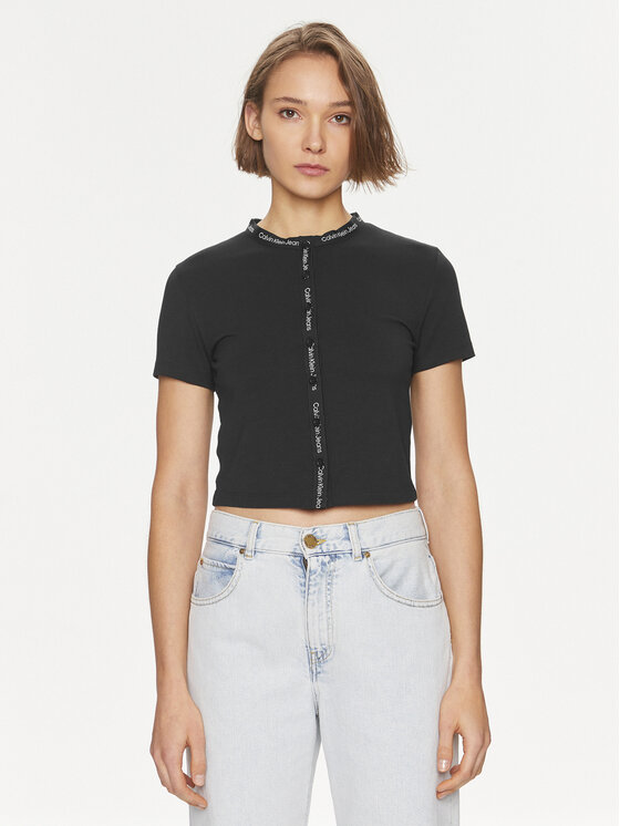 Calvin Klein Jeans Тишърт Logo J20J223093 Черен Slim Fit цвят на ниска цена