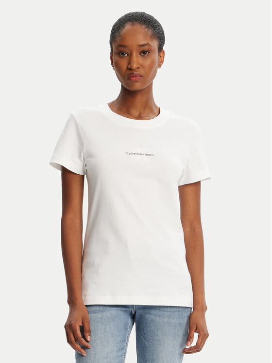 Calvin Klein Jeans Тишърт Monologo J20J223563 Бял Slim Fit цвят на ниска цена