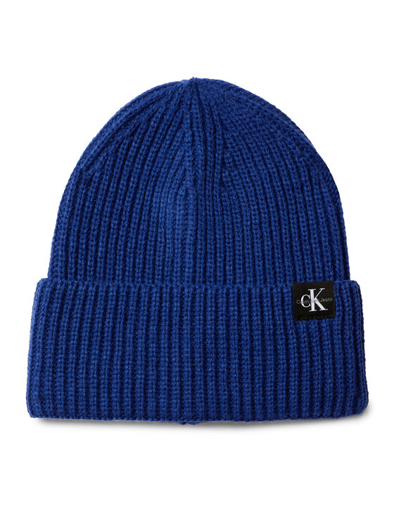 Calvin Klein Jeans Шапка Monogram Rib Beanie IU0IU00440 Син цвят на ниска цена