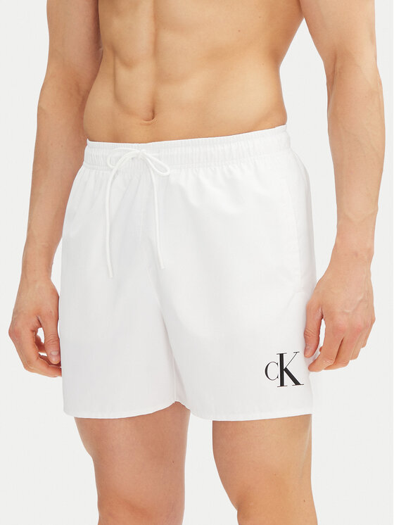 Calvin Klein Swimwear Плувни шорти KM0KM01101 Бял Regular Fit цвят на ниска цена
