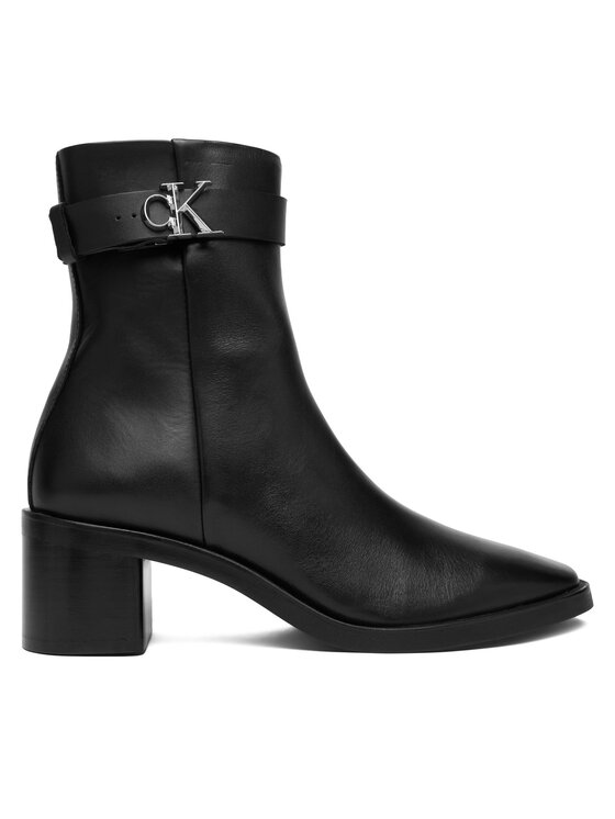 Calvin Klein Боти Block Heel Boot W/ Metal Logo HW0HW02591 Черен цвят на ниска цена