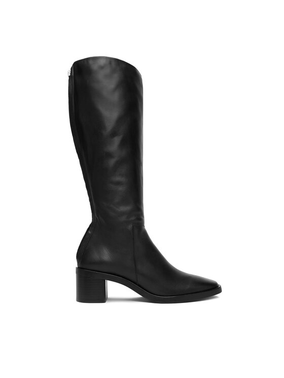 Calvin Klein Ботуши Block Heel Knee Boot Lth HW0HW02812 Черен цвят на ниска цена