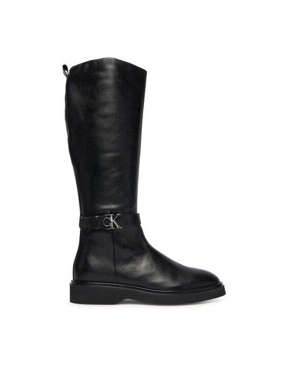 Calvin Klein Ботуши Knee Boot W/ Metal Logo HW0HW02665 Черен цвят на ниска цена