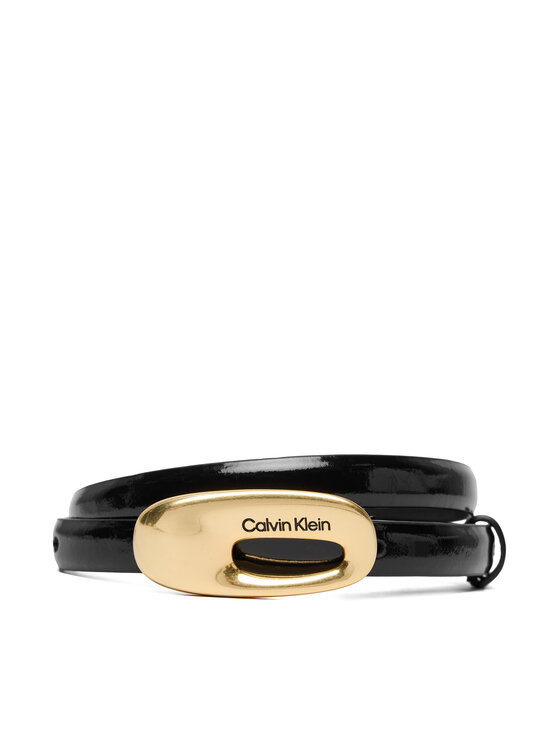 Calvin Klein Дамски колан Oval Buckle Shiny Strap 15Mm LV04F7064G Черен цвят на ниска цена
