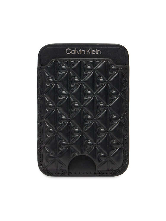 Calvin Klein Калъф за кредитни карти Aop Leather Magnetic Card Case LV04F1100G Черен цвят на ниска цена