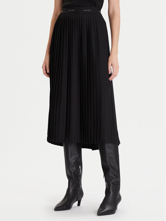 Calvin Klein Плисирана пола LV044D632G Черен Regular Fit цвят на ниска цена