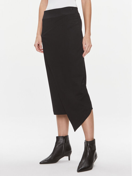 Calvin Klein Пола тип молив Stretch Jersey Midi Skirt K20K206808 Черен Slim Fit цвят на ниска цена
