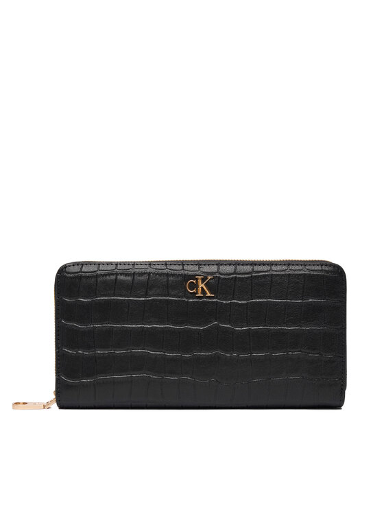 Calvin Klein Портфейл Ck Croc Long Zip Around LV04F1096G Черен цвят на ниска цена