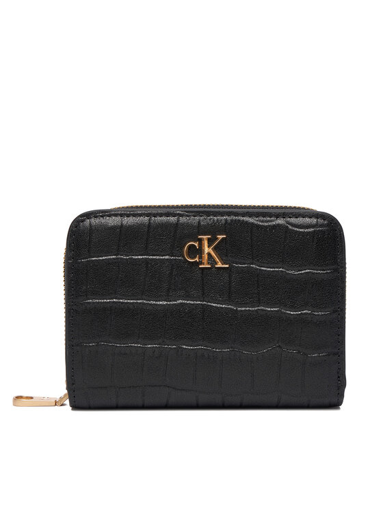 Calvin Klein Портфейл Ck Croc Medium Flap Zip Around LV04F1095G Черен цвят на ниска цена