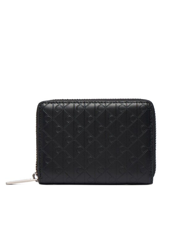 Calvin Klein Портфейл Emblem Emboss Zip Coin Pouch LV04D1087G Черен цвят на ниска цена
