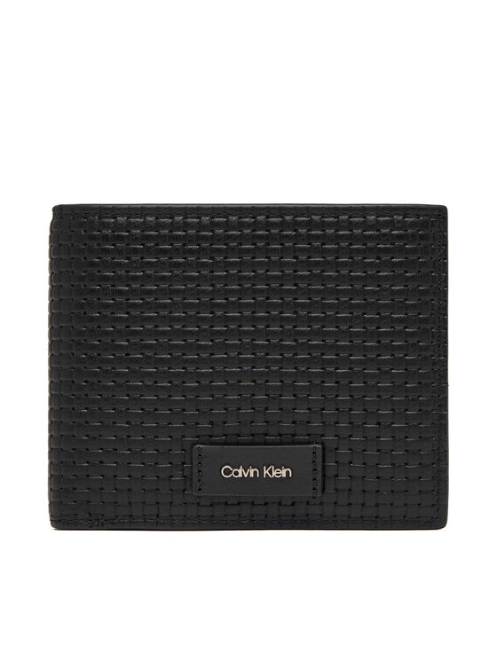 Calvin Klein Портфейл Embossed Woven Billfold W/ Coin LV04D1125G Черен цвят на ниска цена