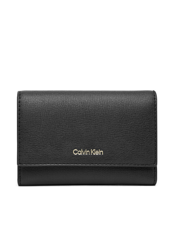 Calvin Klein Портфейл Foil Logo Trifold W/ Zip Pocket LV04F1117G Черен цвят на ниска цена