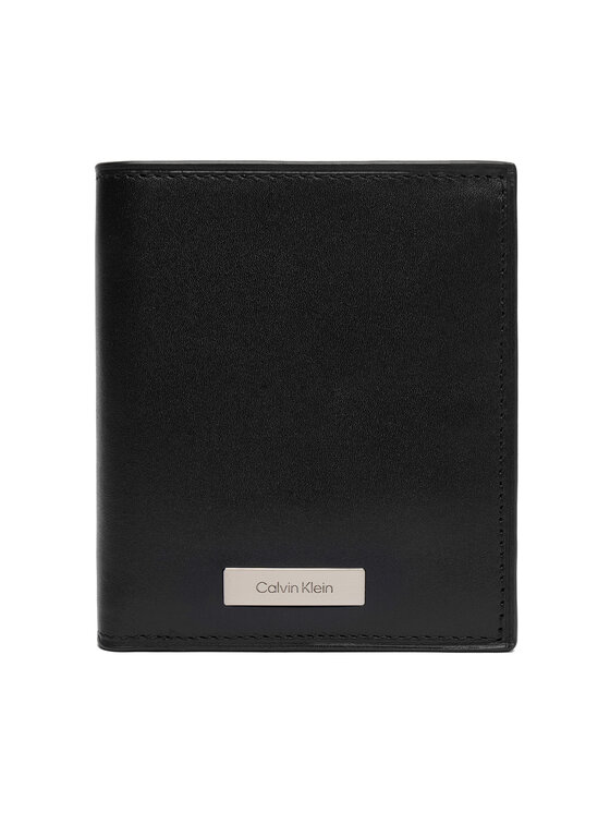 Calvin Klein Портфейл Plaque Ns Slim Trifold W/ Coin LV04D1068G Черен цвят на ниска цена