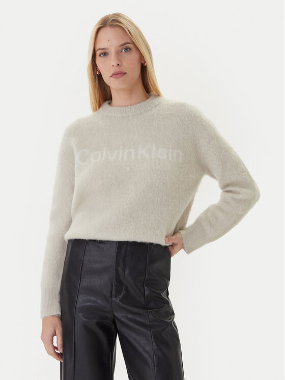 Calvin Klein Пуловер LV044D359G Бежов Relaxed Fit цвят на ниска цена
