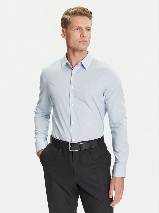 Calvin Klein Риза LV04LB145G Светлосиньо Slim Fit цвят на ниска цена