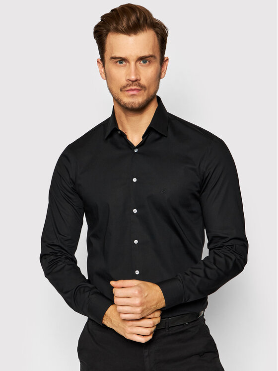 Calvin Klein Риза Poplin K10K108229 Черен Slim Fit цвят на ниска цена