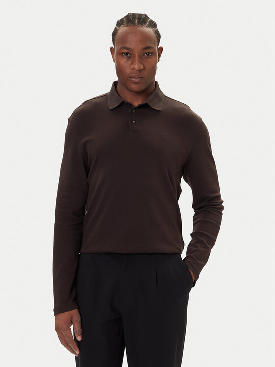 Calvin Klein Тениска с яка и копчета LV040EM909 Кафяв Regular Fit цвят на ниска цена