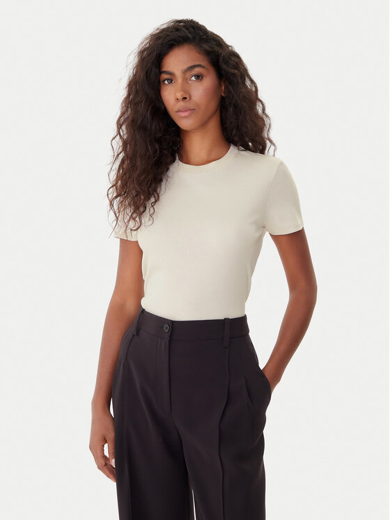 Calvin Klein Тишърт LV044C216G Екрю Regular Fit цвят на ниска цена