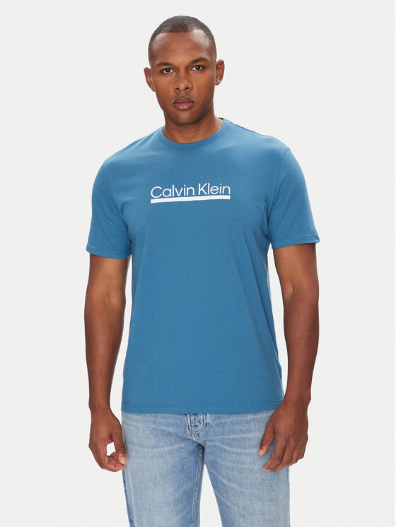 Calvin Klein Тишърт Outline Tape Graphic LV04RC852G Син Regular Fit цвят на ниска цена