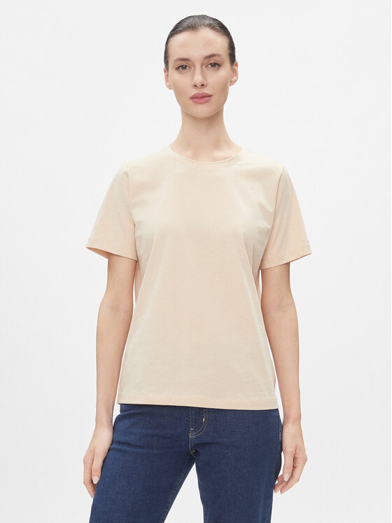 Calvin Klein Тишърт Smooth Cotton Crew Neck Tee Ss K20K205410 Бежов Regular Fit цвят на ниска цена