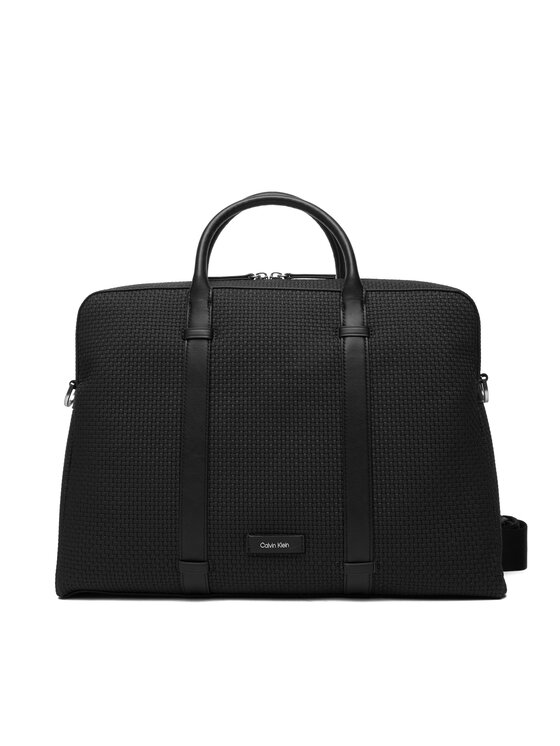 Calvin Klein Чанта за лаптоп Embossed Woven Commuter LV04D3207G Черен цвят на ниска цена