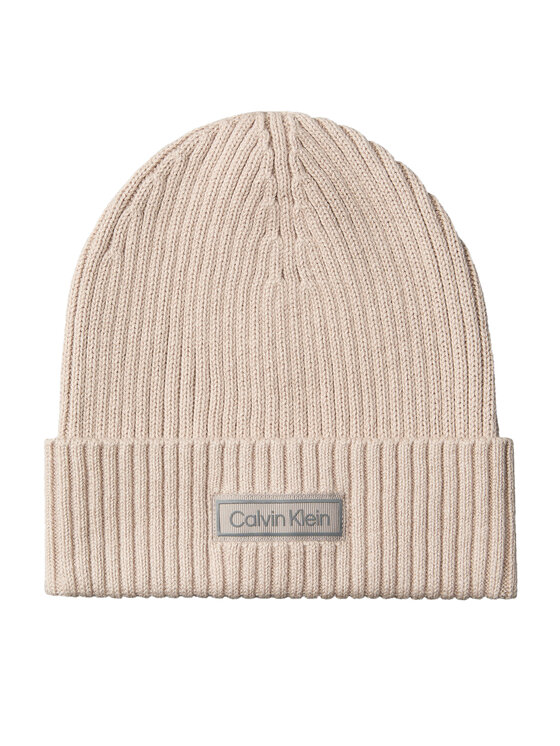 Calvin Klein Шапка Patch Chunky Rib Cotton Beanie LV04D8053G Бежов цвят на ниска цена