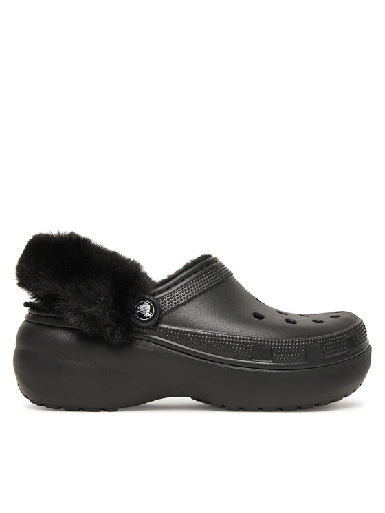 Crocs Чехли Classic Platform Fuzz Lined Clog 212854 Черен цвят на ниска цена