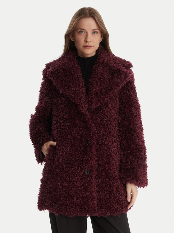 DKNY Кожено палто DLEMFW97 Бордо Regular Fit цвят на ниска цена