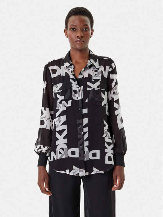 DKNY Риза P4RA6FXZ Черен Regular Fit цвят на ниска цена