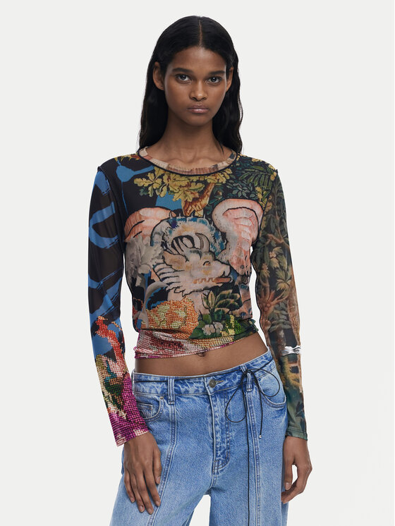 Desigual Блуза Dragon Lacroix 25WWTK39 Цветен Slim Fit цвят на ниска цена