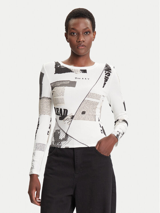 Desigual Блуза Newspaper 25WWTK25 Бял Regular Fit цвят на ниска цена