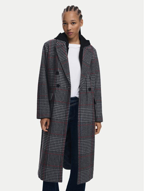 Desigual Вълнено палто Capucha 25WWEW13 Сив Regular Fit цвят на ниска цена