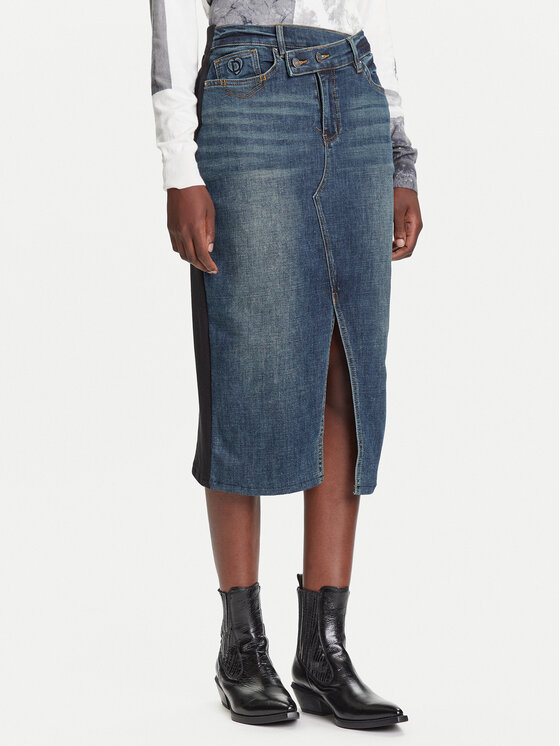 Desigual Дънкова пола Twisted 25WWFD03 Тъмносин Regular Fit цвят на ниска цена