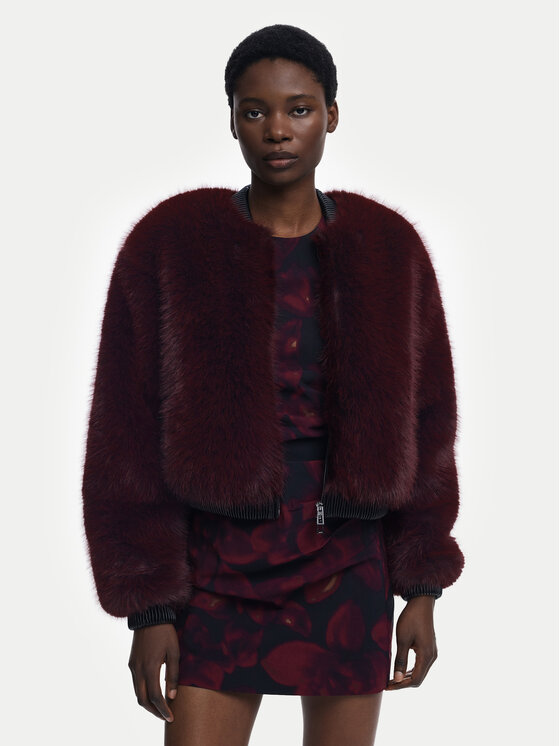 Desigual Кожено палто Raspberry 25WWEW67 Бордо Relaxed Fit цвят на ниска цена