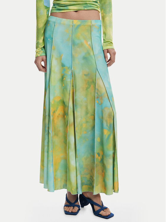 Desigual Макси пола Desvanecer 25WWFK06 Зелен Regular Fit цвят на ниска цена