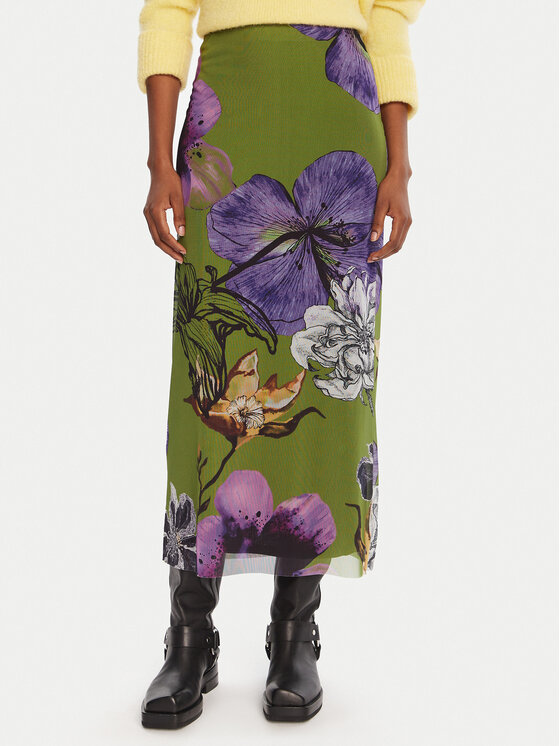 Desigual Макси пола Tulleflowers Lacroix 25WWFK03 Зелен Regular Fit цвят на ниска цена