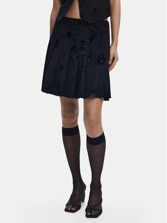 Desigual Мини пола Flock 25WWFW10 Черен Regular Fit цвят на ниска цена