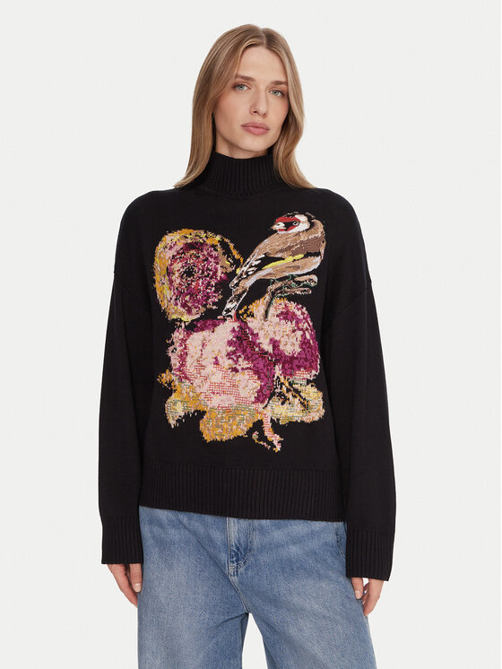 Desigual Поло Bird Laroix 25WWJF04 Черен Regular Fit цвят на ниска цена