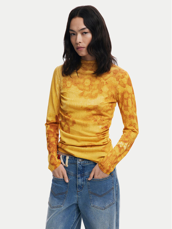 Desigual Поло Ottawa 25WWJF38 Жълт Regular Fit цвят на ниска цена