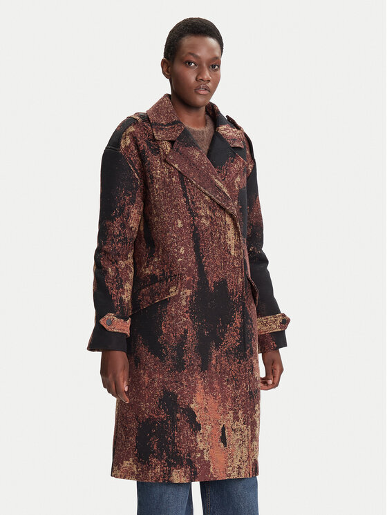 Desigual Преходно палто Brushed Lacroix 25WWEW05 Кафяв Loose Fit цвят на ниска цена