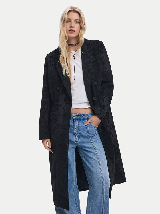 Desigual Преходно палто Patch 25WWEW16 Черен Regular Fit цвят на ниска цена